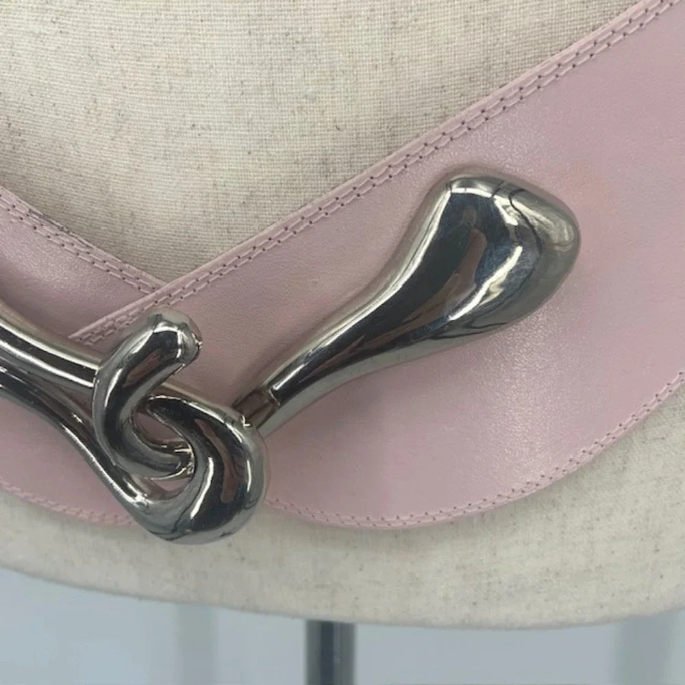 Y2K Pink Wide Stretch Belt M/L Silver Statement Buckle Retro Mod Cinch Waist